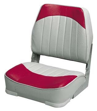 PROMOTIONAL LOW-BACK FOLD-DOWN BOAT SEAT-Gray/Red Vinyl